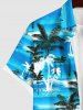 Plus Size Tropical Coconut Tree Sea Print Buttons Pocket Hawaii Shirt For Men -  