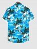 Plus Size Tropical Coconut Tree Sea Print Buttons Pocket Hawaii Shirt For Men -  