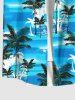 Plus Size Tropical Coconut Tree Sea Print Buttons Pocket Hawaii Shirt For Men -  