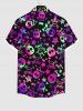 Plus Size Halloween Colorful Skulls Star Print Buttons Pocket Shirt For Men -  