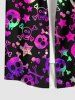 Plus Size Halloween Colorful Skulls Star Print Buttons Pocket Shirt For Men -  