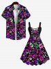 Plus Size Halloween Colorful Skulls Star Print Buttons Pocket Shirt For Men -  