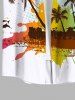 Plus Size Coconut Tree Bird Paint Splatter Print Buttons Pocket Hawaii Shirt For Men -  
