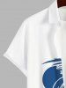 Plus Size Coconut Tree Sun Mountain Colorblock Print Buttons Pocket Hawaii Shirt For Men -  