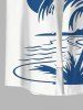 Plus Size Coconut Tree Sun Mountain Colorblock Print Buttons Pocket Hawaii Shirt For Men -  