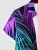 Plus Size Tropical Colorful Leaf Print Buttons Pocket Hawaii Shirt For Men -  