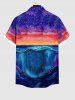 Plus Size Colorful Ombre Galaxy Moon Coconut Tree Skull Shark Seabed Print Hawaii&Halloween Shirt For Men -  