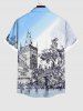 Plus Size Vintage Baroque Floral Water City Ombre Sky Print Button Pocket Shirt For Men -  