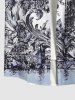 Plus Size Vintage Baroque Floral Water City Ombre Sky Print Button Pocket Shirt For Men -  
