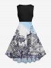 Plus Size Vintage Baroque Floral Water City Ombre Sky Print Swing A Line Dress -  