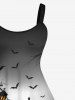 Plus Size Halloween Costume Pumpkin Bat Moon Tree Castle Print Tank Dress -  