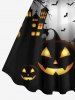 Plus Size Halloween Costume Pumpkin Bat Moon Tree Castle Print Tank Dress -  