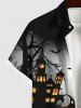 Plus Size Halloween Pumpkin Bat Moon Tree Castle Print Buttons Pocket Shirt For Men -  