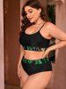 Maillot de Bain Hawaïen Feuille Fleur et Arbre de Palmier Imprimés de Grande Taille 3 Pièces - Vert 4XL