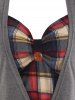 Roll Up Sleeve Plaid Insert Surplice T Shirt -  