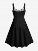 Plus Size Halloween Costume Pumpkin Bat Moon Tree Castle Print Tank Dress -  