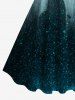Plus Size Glitter Tree Forest Elk Print Halloween Costume Ombre A Line Tank Dress -  