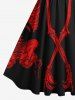 Plus Size Skeleton Print Halloween Costume Vintage Swing A Line Dress -  