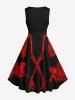 Plus Size Skeleton Print Halloween Costume Vintage Swing A Line Dress -  