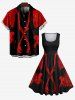 Plus Size Skeleton Print Halloween Costume Vintage Swing A Line Dress -  