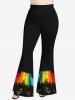 Plus Size Colorful Rainbow Light Beam Pumpkin Lantern Print Halloween Flare Pants -  