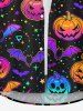 Plus Size Halloween Colorful Pumpkin Star Moon Bat Print Buttons Long Sleeve Shirt For Men -  