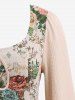 Plus Size Lace Up Panel Rose Flower Embroidery Plisse Poet Sleeve Vintage Dress -  