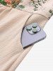 Plus Size Lace Up Panel Rose Flower Embroidery Plisse Poet Sleeve Vintage Dress -  