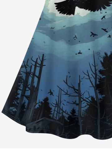 Plus Size Eagle Moon Ombre Sky Tree Forest Print Halloween Costume Crisscross A Line Cami Dress