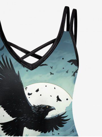 Plus Size Eagle Moon Ombre Sky Tree Forest Print Halloween Costume Crisscross A Line Cami Dress