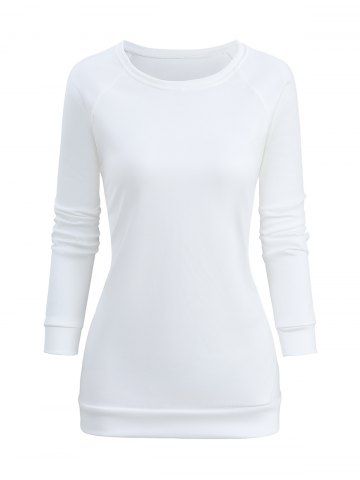 Solid Pullover Long Sleeve Sweatshirt - WHITE - XS