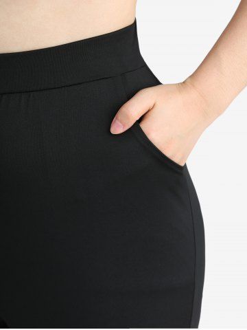 Plus Size Leaf Flowers Appliques Lace Pockets Leggings