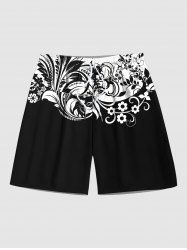 Plus Size Vintage Baroque Floral Print Hawaii Drawstring Beach Shorts For Men -  