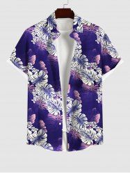 Plus Size Tropical Leaf Ombre Print Buttons Pocket Hawaii Shirt For Men -  