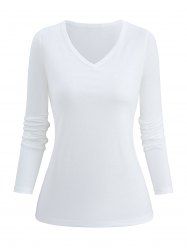 V Neck Solid Long Sleeve T-shirt -  