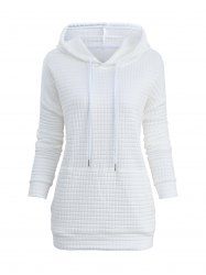 Plaid Textured Kangaroo Pocket Drawstring Solid Pullover Long Sleeves Hoodie -  