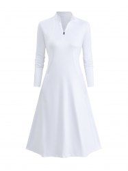 Robe Ligne A Zippée avec Poches en Couleur Unie à Manches Longues - Blanc XS