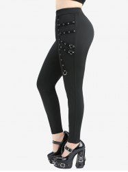 Plus Size Straps Grommet D-Ring Heart Buckle Solid Skinny Leggings -  