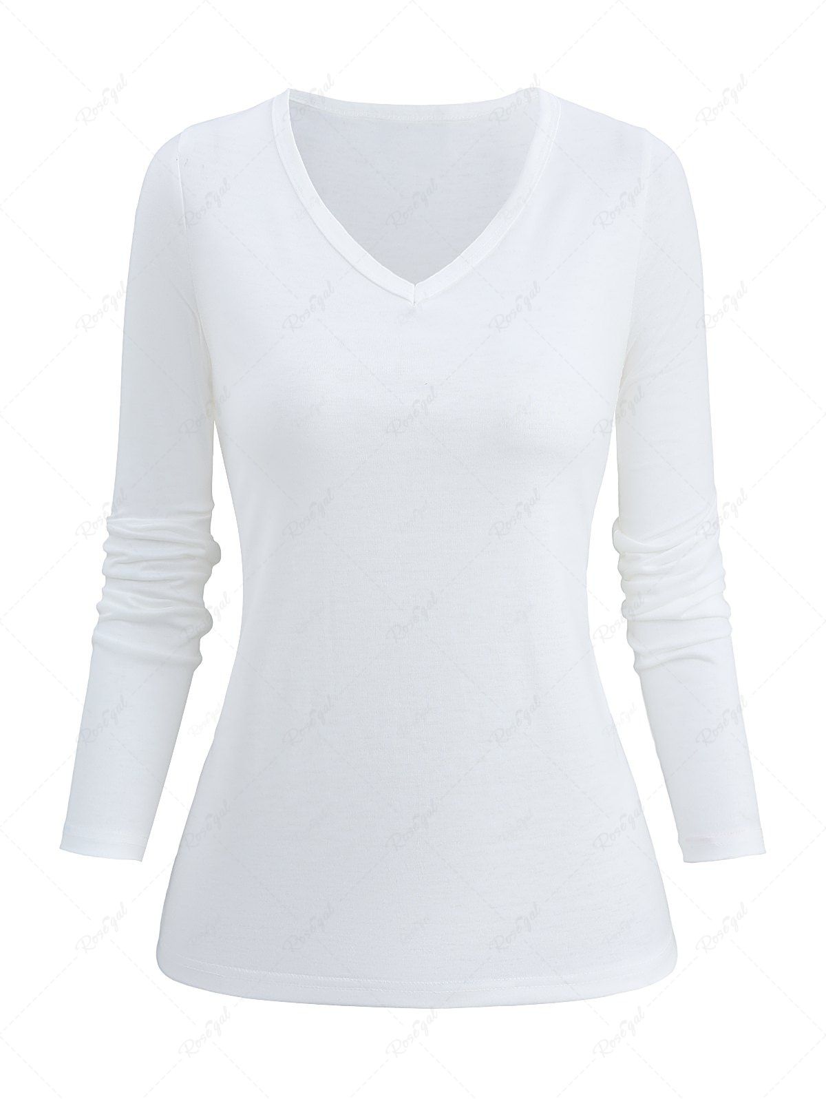 Cheap V Neck Solid Long Sleeve T-shirt  