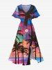 Coconut Tree Moon Colorful Ombre Colorblock Sky Print Plus Size Matching Hawaii Beach Outfit For Couples -  
