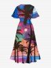Coconut Tree Moon Colorful Ombre Colorblock Sky Print Plus Size Matching Hawaii Beach Outfit For Couples -  