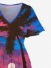 Coconut Tree Moon Colorful Ombre Colorblock Sky Print Plus Size Matching Hawaii Beach Outfit For Couples -  
