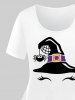 Halloween Costume Hat Spider Web Eyebrow Print T-shirt and Skinny Leggings Plus Size Matching Set -  