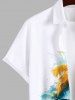 Plus Size Coconut Tree Mountain Watercolor Print Buttons Pocket Hawaii Shirt For Men -  