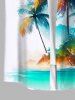Plus Size Coconut Tree Mountain Watercolor Print Buttons Pocket Hawaii Shirt For Men -  