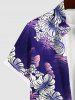 Plus Size Tropical Leaf Ombre Print Buttons Pocket Hawaii Shirt For Men -  