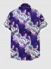 Plus Size Tropical Leaf Ombre Print Buttons Pocket Hawaii Shirt For Men -  