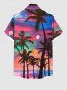 Plus Size Coconut Tree Moon Colorful Ombre Colorblock Sky Print Buttons Pocket Hawaii Shirt For Men -  
