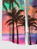 Plus Size Coconut Tree Moon Colorful Ombre Colorblock Sky Print Buttons Pocket Hawaii Shirt For Men -  