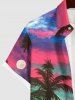 Plus Size Coconut Tree Moon Colorful Ombre Colorblock Sky Print Buttons Pocket Hawaii Shirt For Men -  
